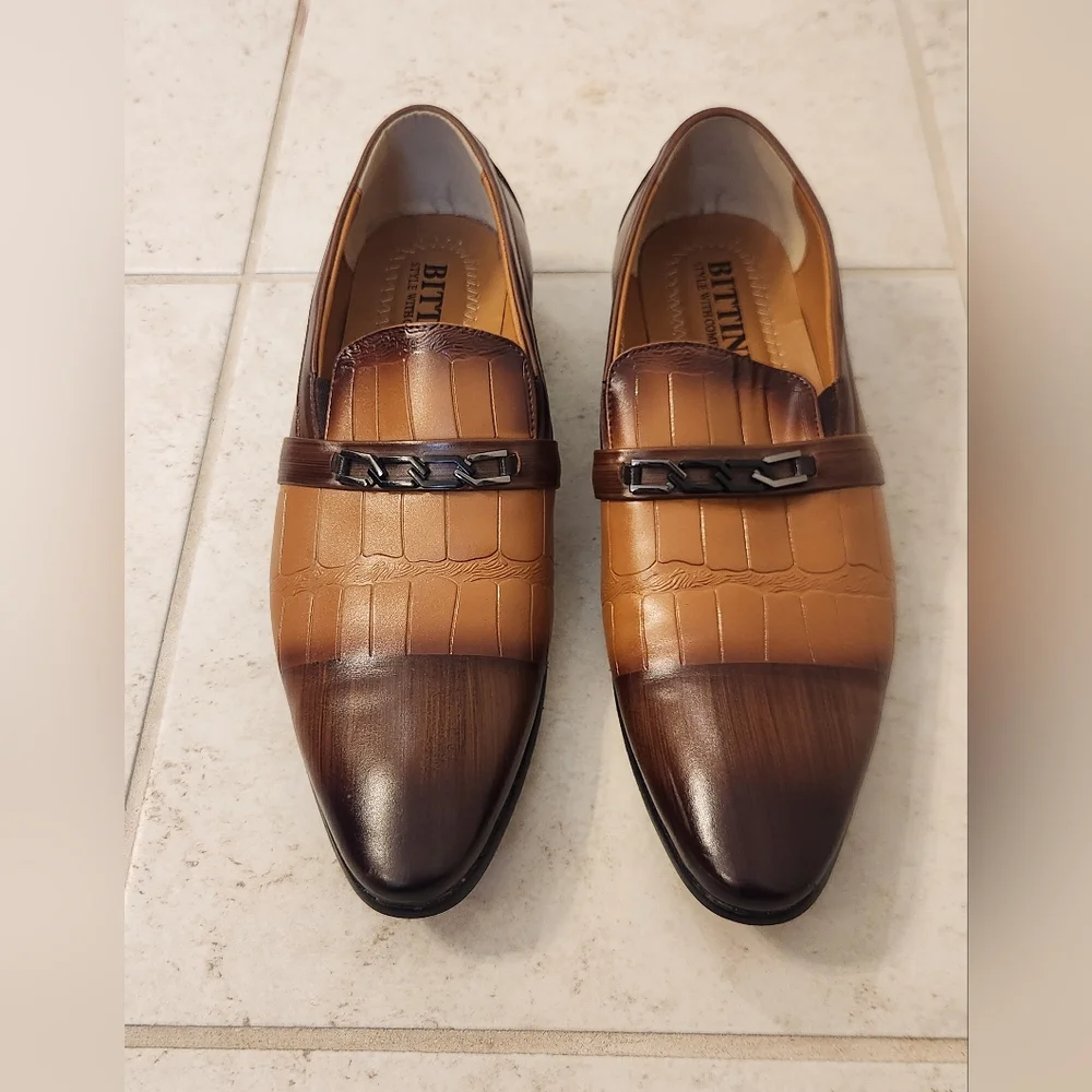 Mens Bittini Loafers Two‎ Tone Brown Crocodile Leather Oxfords Loafers Size 11
